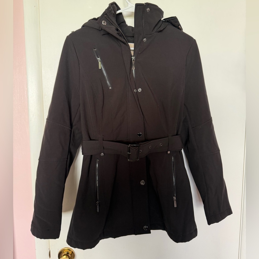 Michael Kors Women’s Black Coat with Detachable Hood and Belt